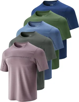 5 Pack Men??s Active Quick Dry Crew Neck T Shirts | Athletic Running Gym Workout Short Sleeve Tee Tops Bulk