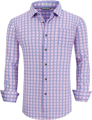Alex Vando Mens Button Down Shirts Wrinkle Free 4-Way Stretch Print Business Casual Shirt