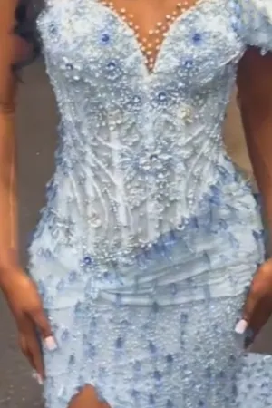 Beautiful Long Fantasy Blue Gown Prom Dress, Long Evening Dress KPP2117
