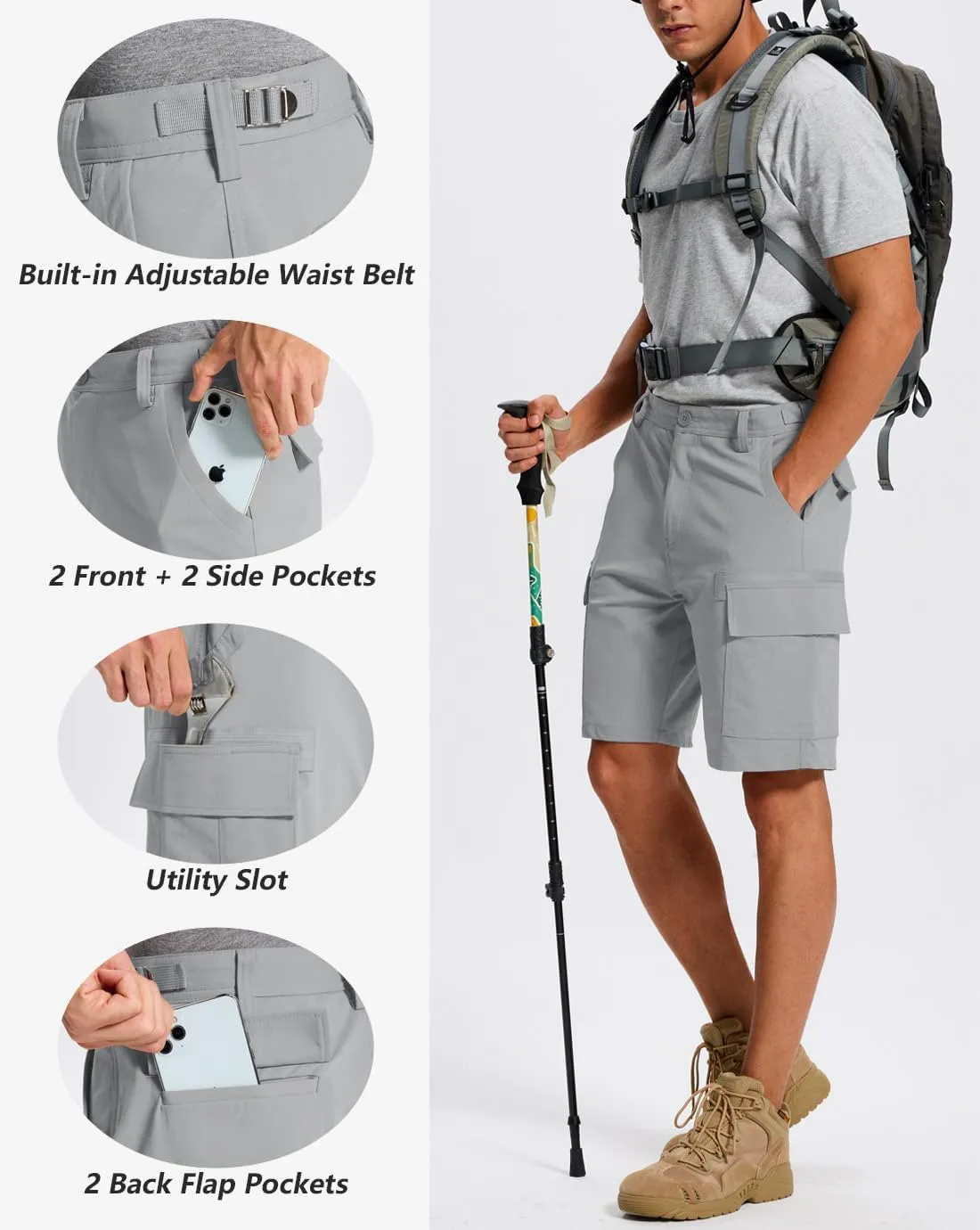 Cargo Shorts for Men ?C Mens Shorts Men Casual with 6 Pockets Summer Lightweight Outdoor Hiking Work Golf