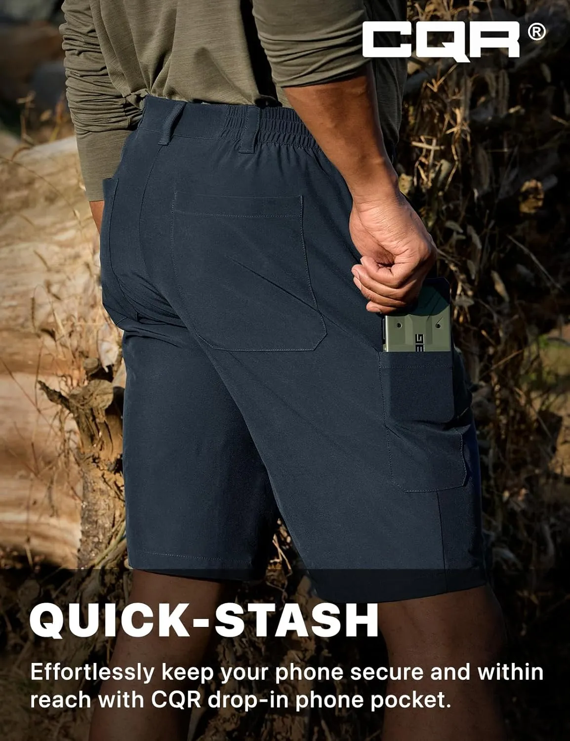 CQR Men's Quick Dry Stretch Hiking Cargo Shorts, Lightweight Water Resistant Tactical Casual, Golf & Outdoor with Pockets