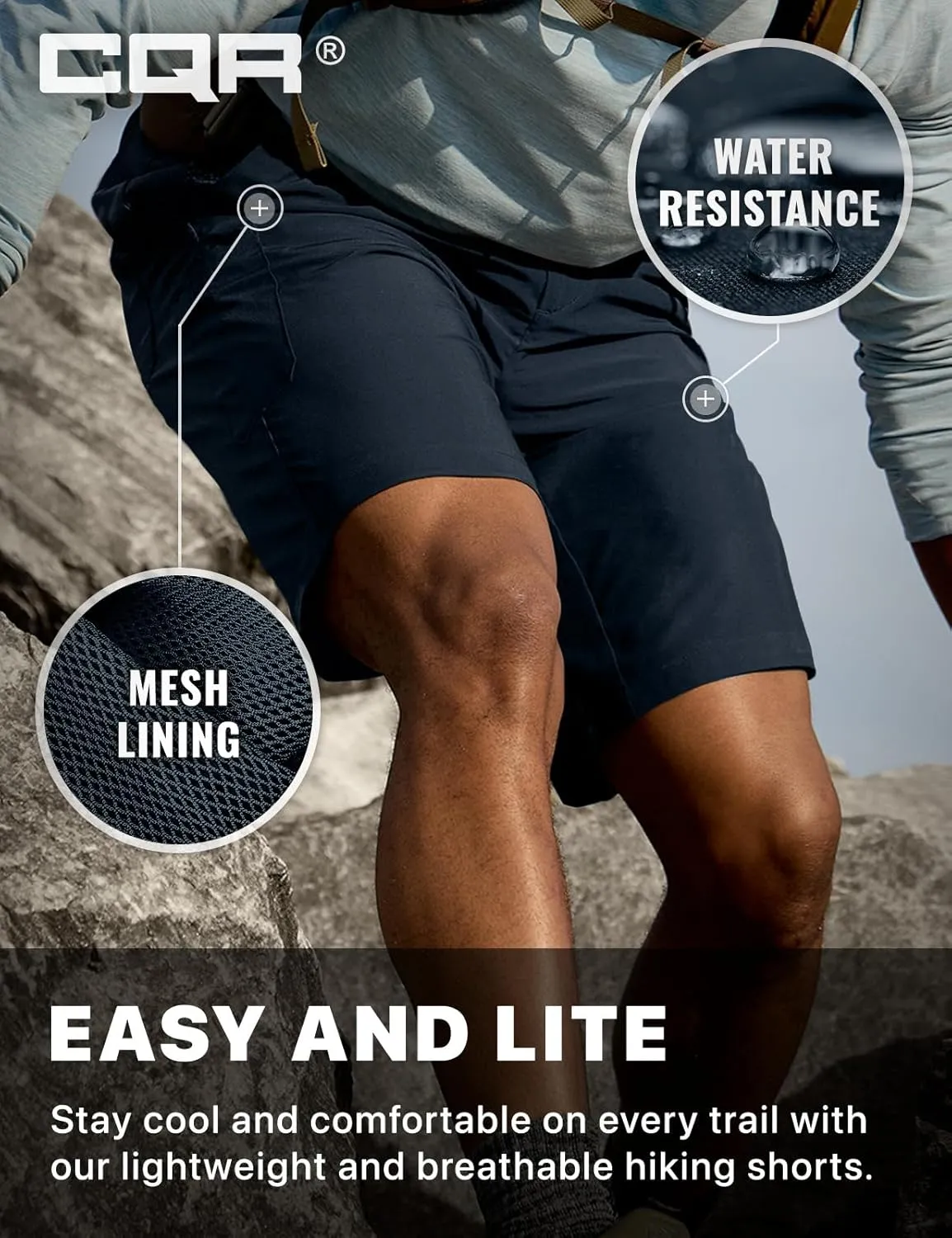 CQR Men's Quick Dry Stretch Hiking Cargo Shorts, Lightweight Water Resistant Tactical Casual, Golf & Outdoor with Pockets