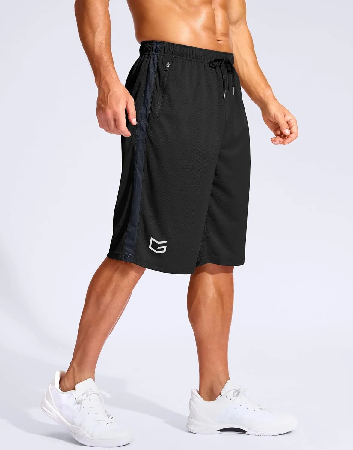 G Gradual Men's 11" Long Basketball Shorts with Zipper Pockets Mesh Quick Dry Lightweight Gym Athletic Shorts for Men