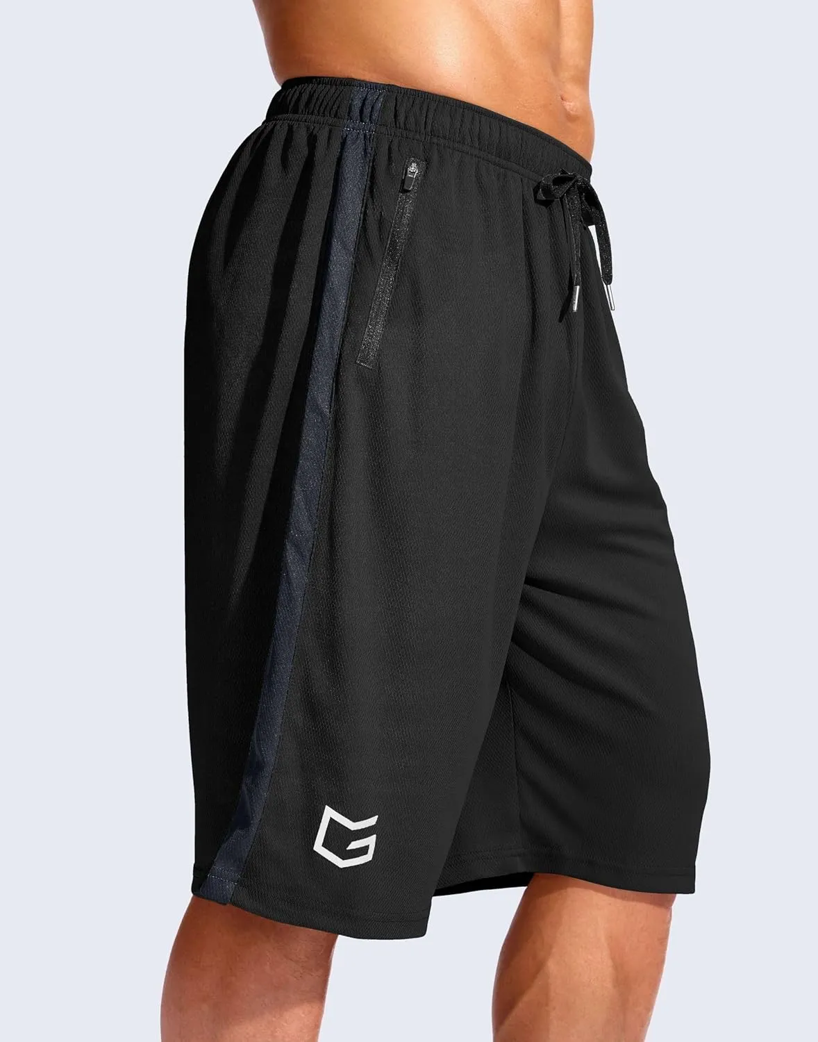 G Gradual Men's 11" Long Basketball Shorts with Zipper Pockets Mesh Quick Dry Lightweight Gym Athletic Shorts for Men