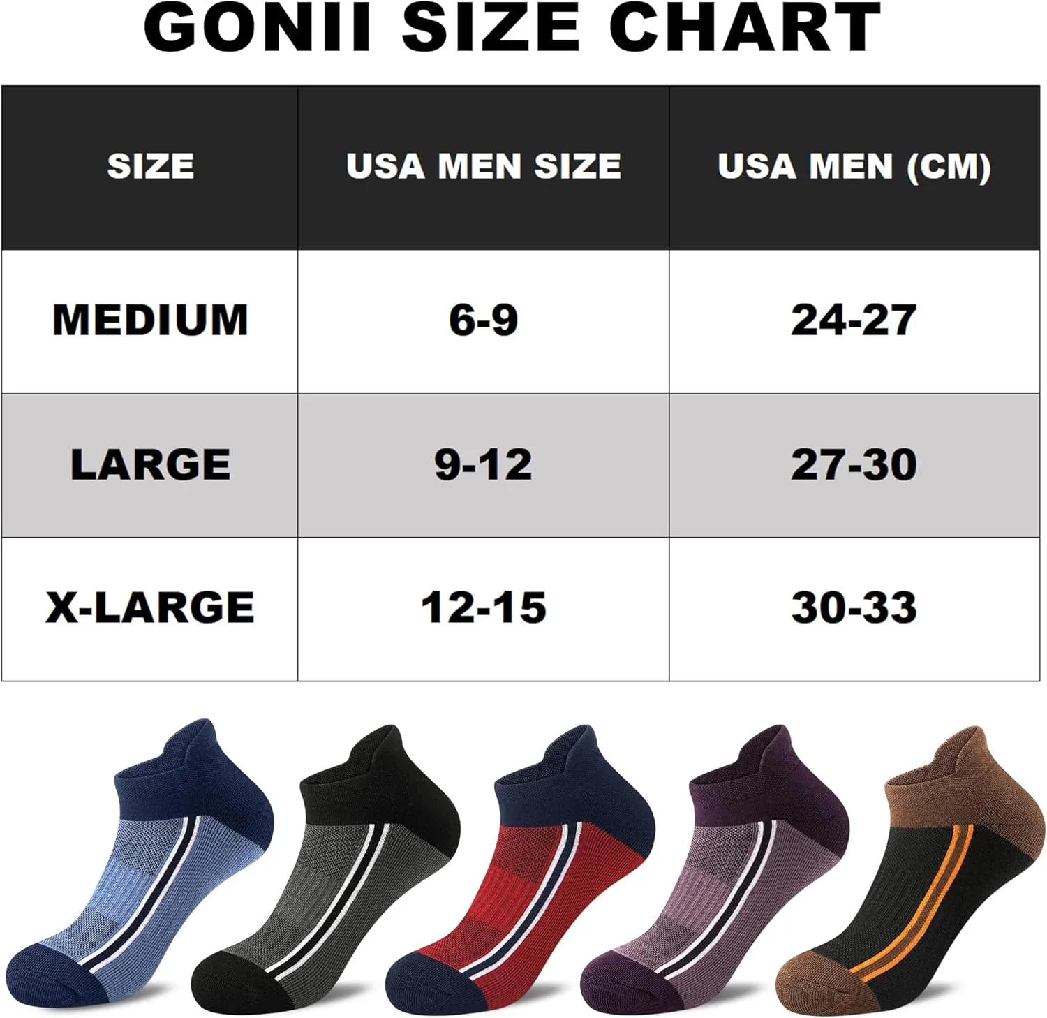 Gonii Men's Running Athletic Ankle Socks - Thick Cushioned Low Cut Socks (5 Pairs)