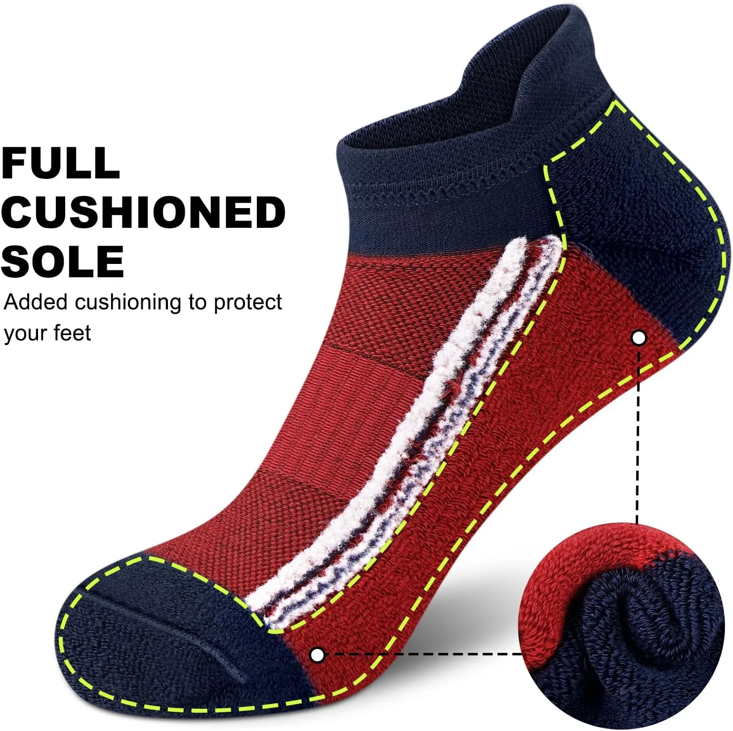 Gonii Men's Running Athletic Ankle Socks - Thick Cushioned Low Cut Socks (5 Pairs)