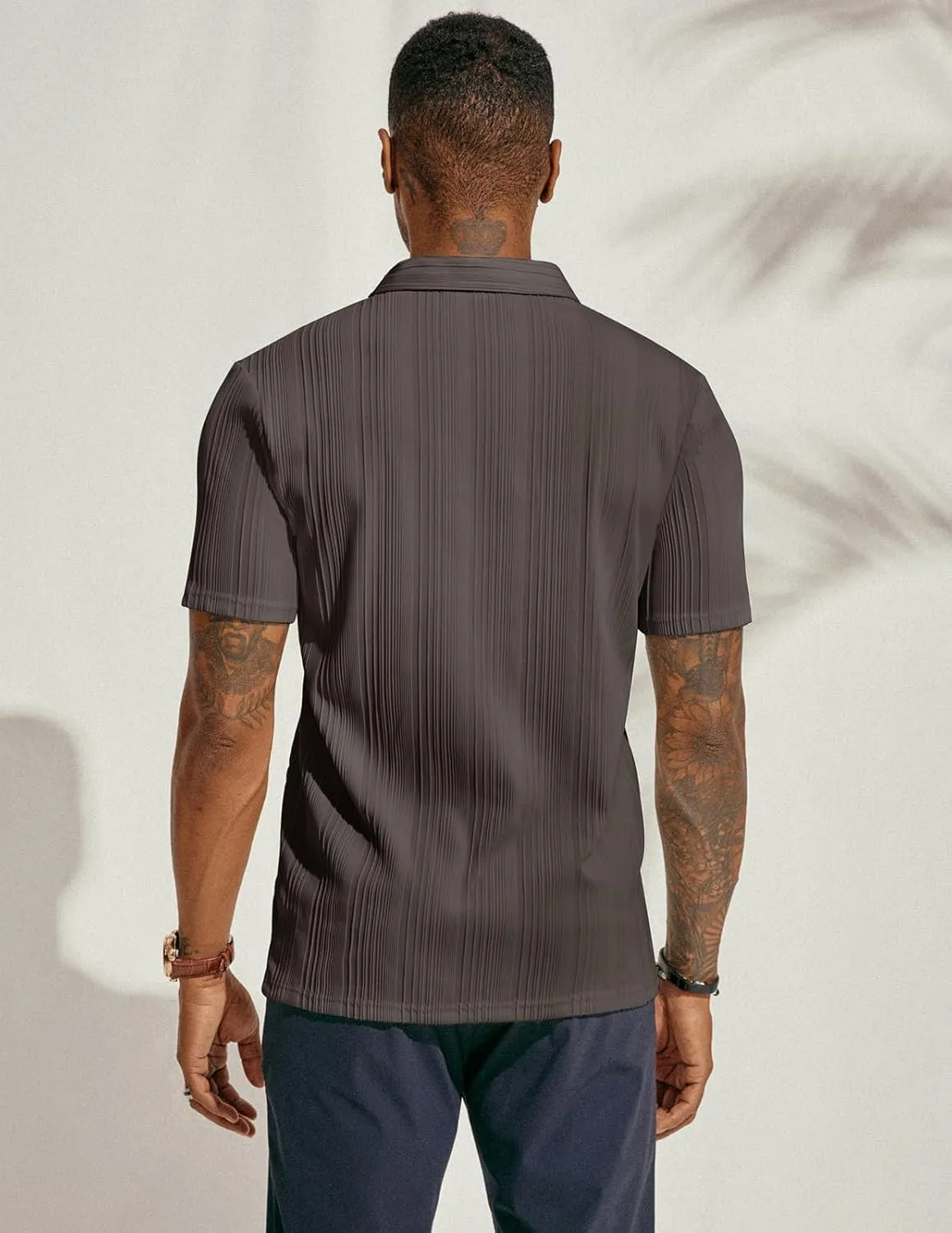 PJ PAUL JONES Mens Textured Knit Polo Shirts Regular Fit Stretchy Golf Shirts