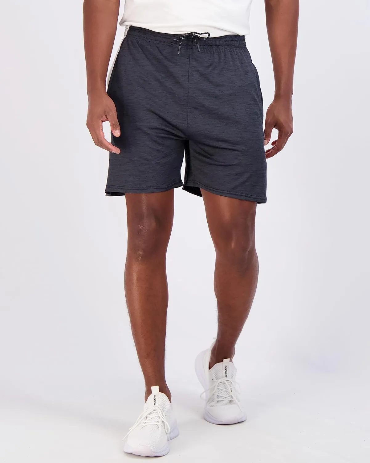 Real Essentials 5 Pack: Men's 5" Inseam Dry-Fit Running Workout Shorts - Pockets & Drawstring (Available in Big & Tall)