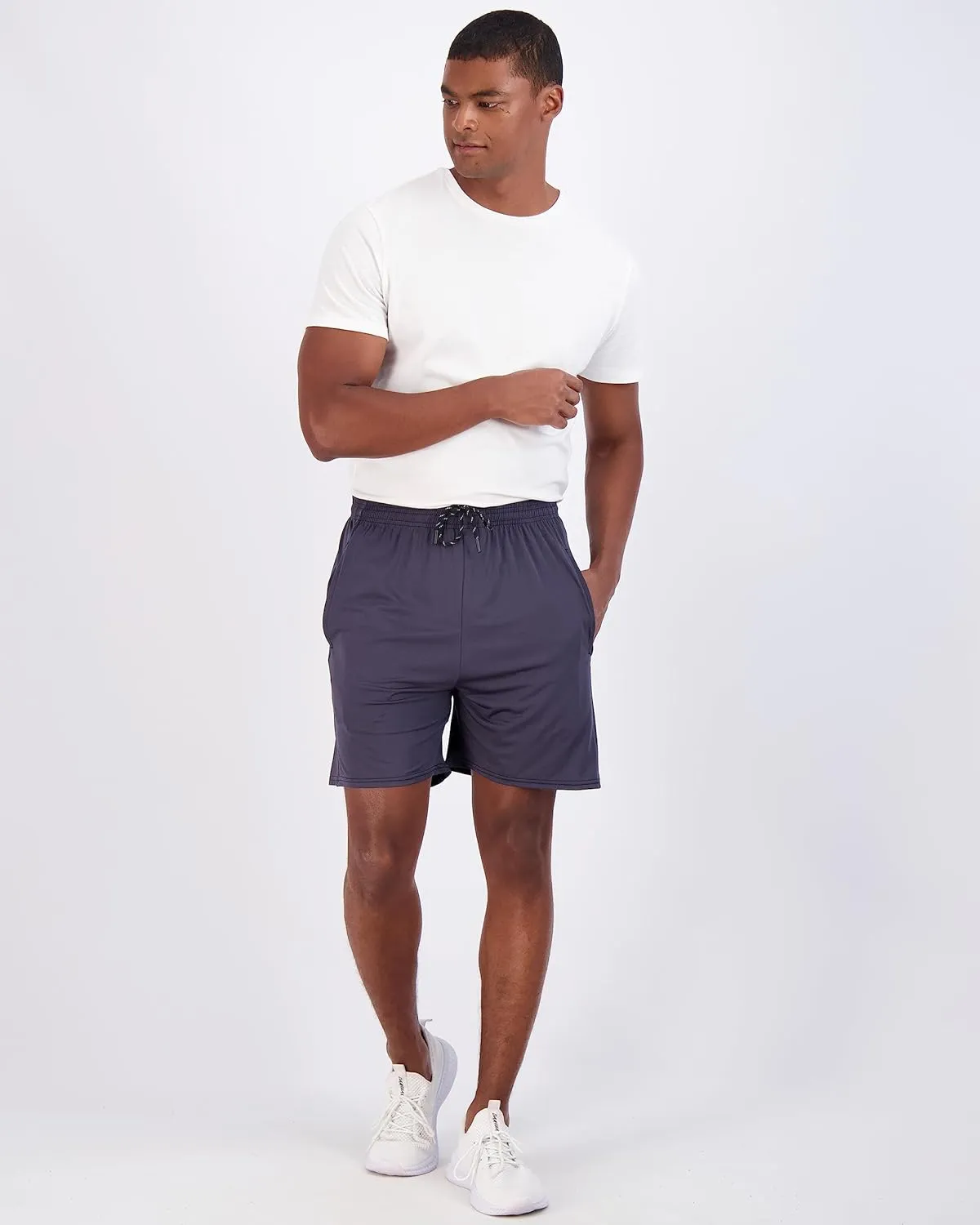 Real Essentials 5 Pack: Men's 5" Inseam Dry-Fit Running Workout Shorts - Pockets & Drawstring (Available in Big & Tall)