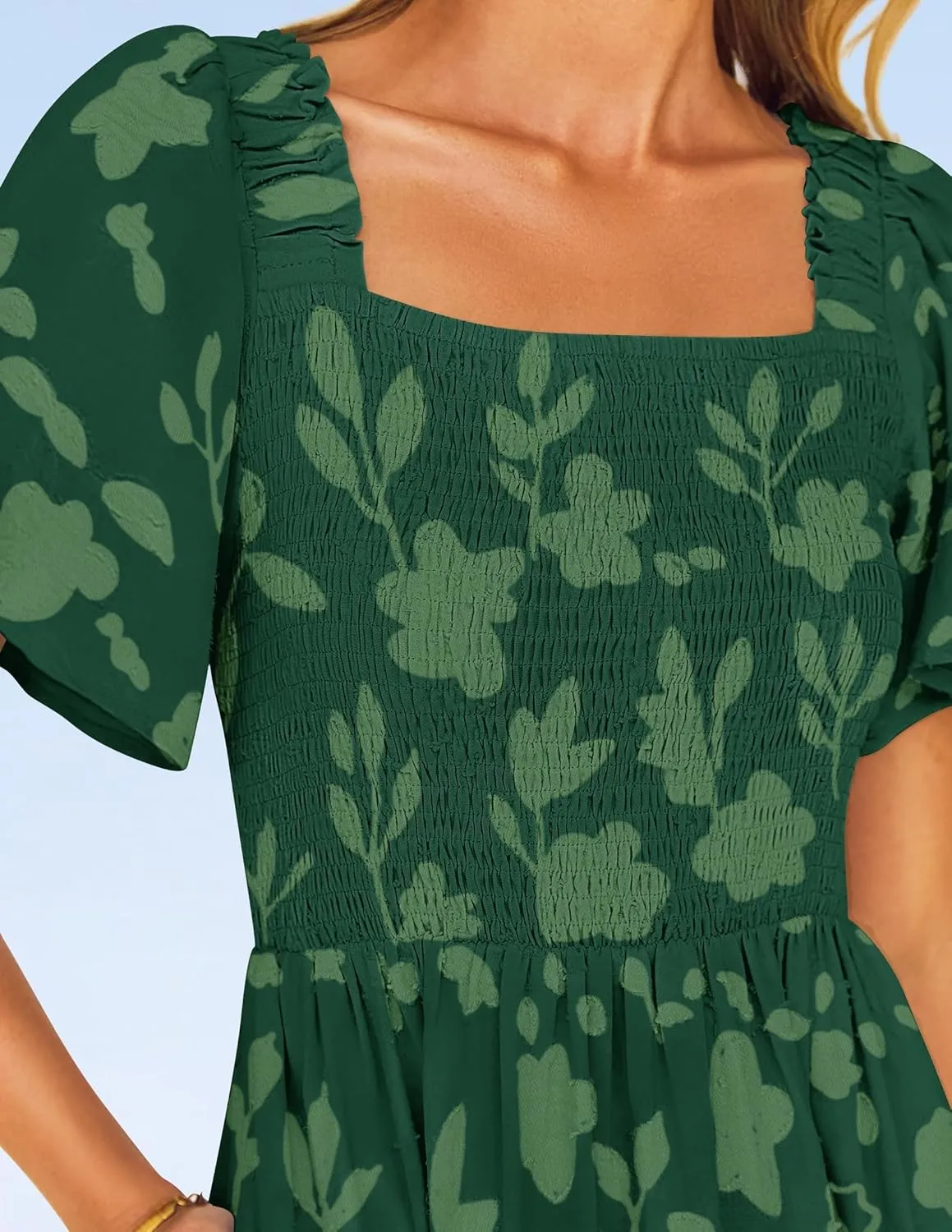 ZESICA Women??s Summer Boho Floral Midi Dress 2025 Casual Short Sleeve Square Neck Flowy Beach Vacation Long Dress